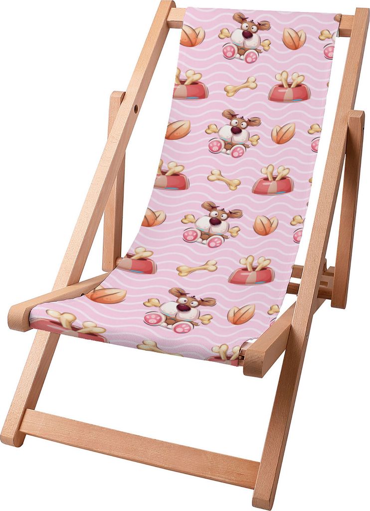 Dreamroots Kinder Liegestuhl klappbar Holz, bis zu 130 kg, Sonnenliege klappbar mit 3-stufiger Neigungsregulierung der Rückenlehne,Funny Dog with ...