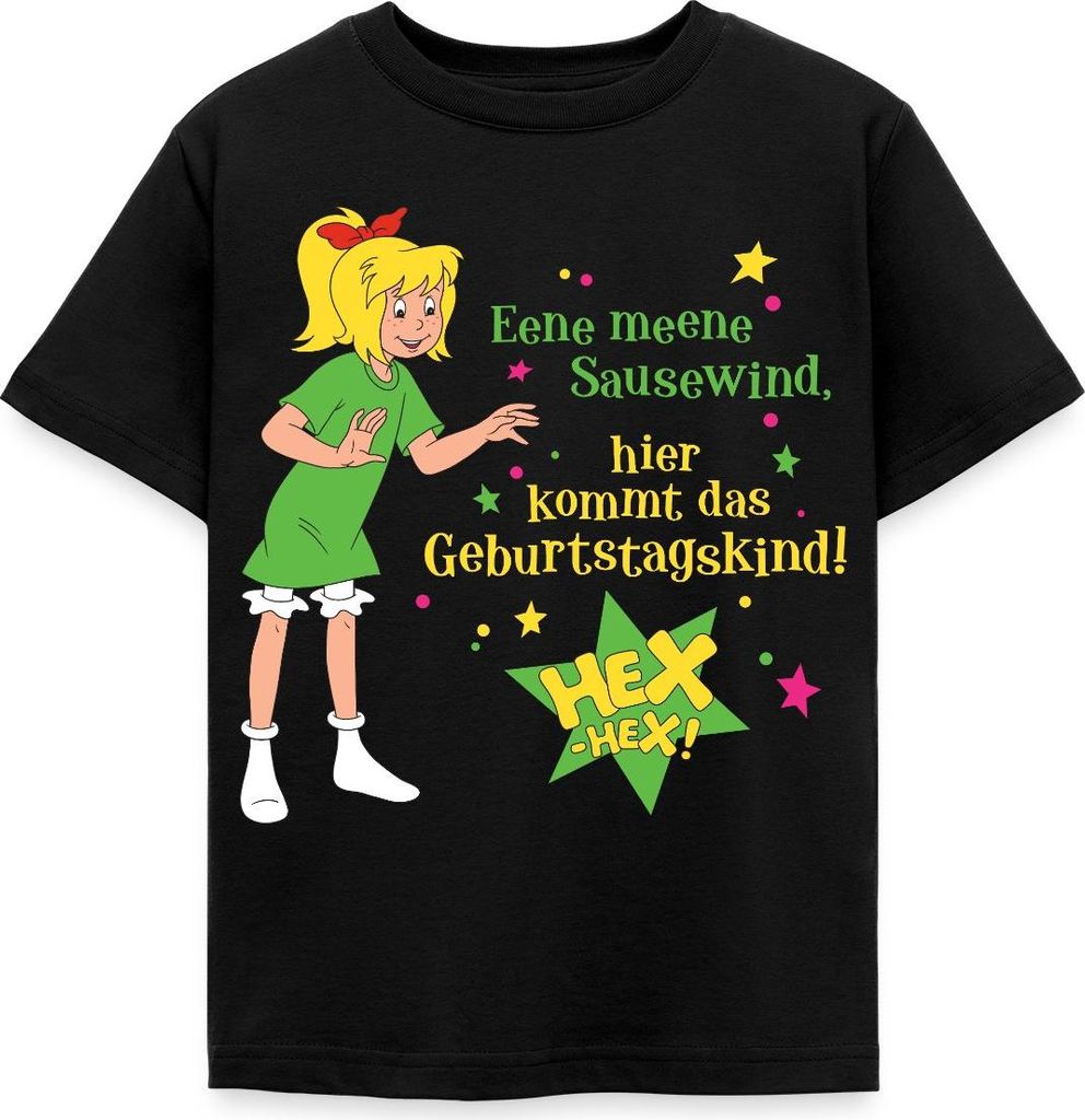 Spreadshirt Bibi Blocksberg Geburtstag Bibi & Spruch Kinder T-Shirt, 98/104 (3-4 Jahre), Schwarz
