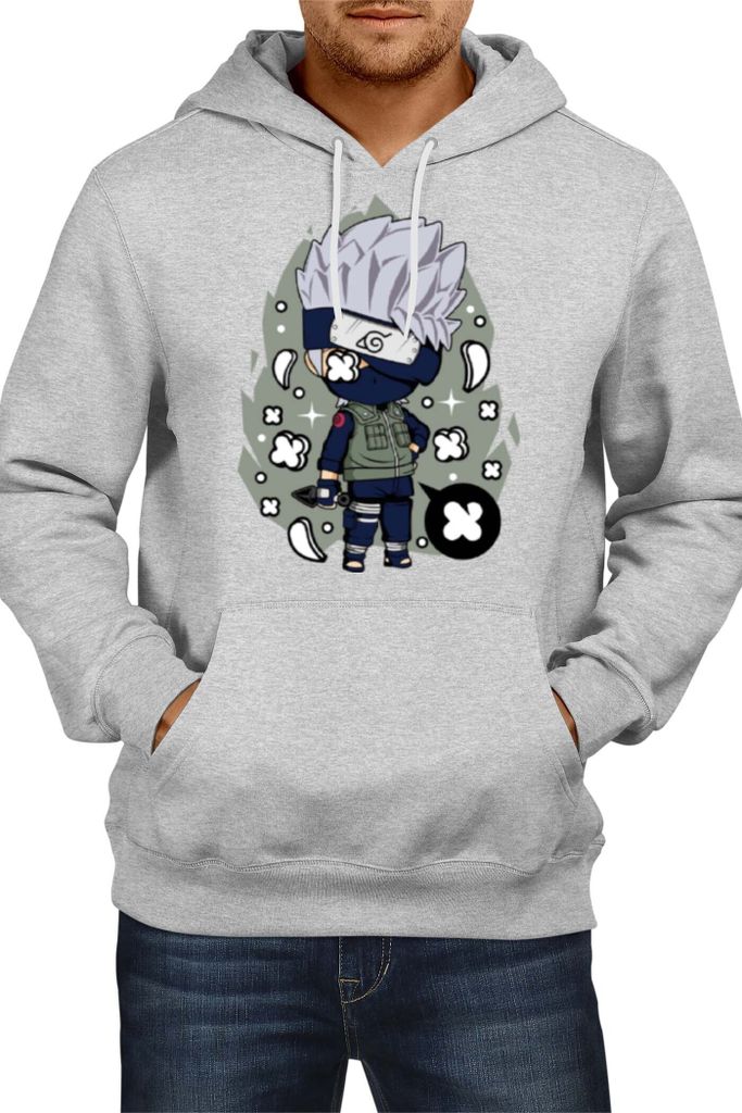 Herren Kapuzenpullover Japan Anime Manga Comics Naruto Kakashi 01, Man S / Grau
