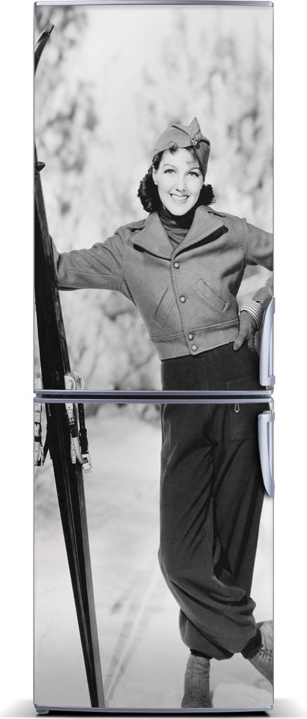 Tulup Kühlschrankdekoration - Magnetmatte - 60 cm x 180 cm - Magnet auf dem Kühlschrank - Frau Mit Skiern