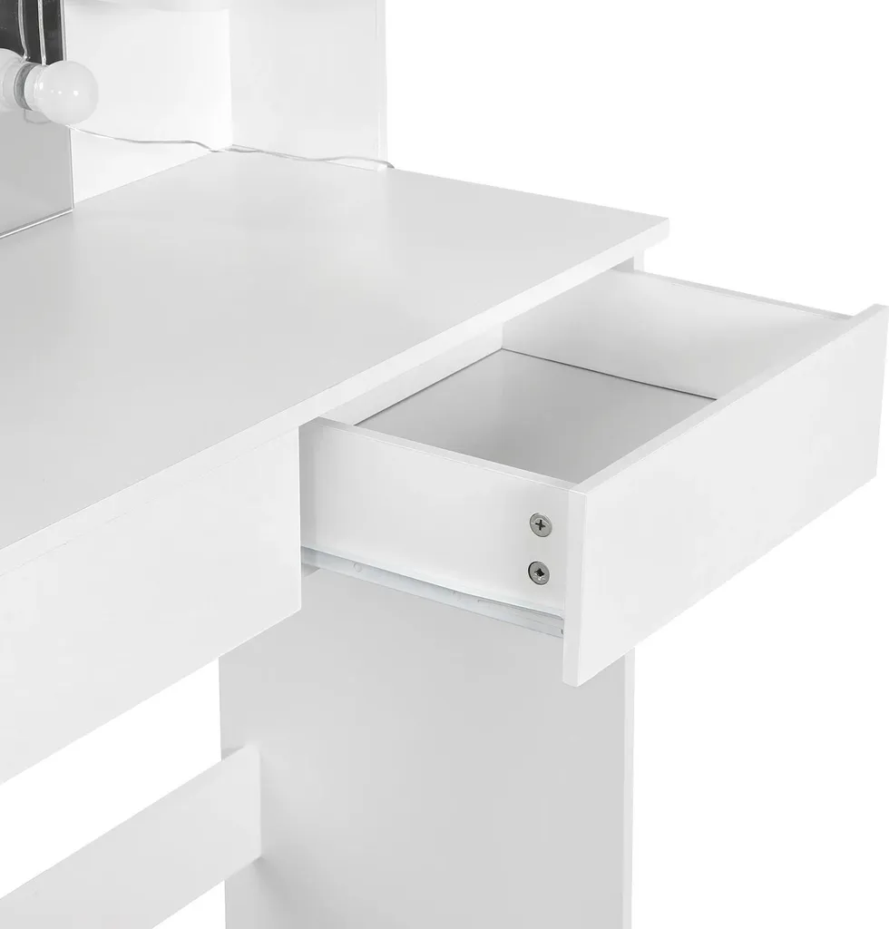 Coiffeuse Blanche Gain de Place avec Miroir LED et Rangement Multi-niveaux - 4