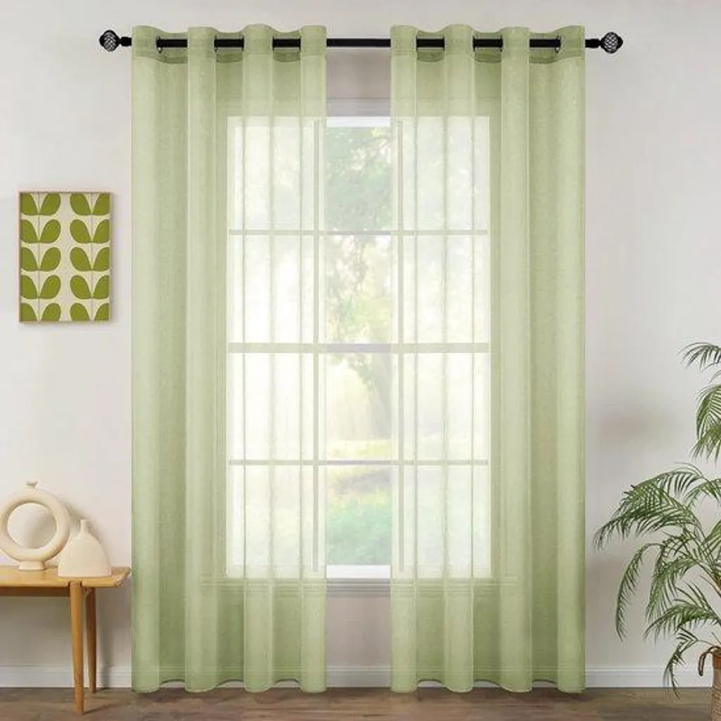 Rideaux légers verts 140 x 160 cm pour habiller une fenêtre de cuisine