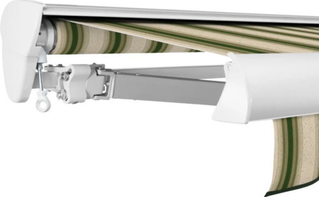 SOLUNA Halbkassettenmarkise Classic 5,5x2,5 Dessin 320b70 Gestell E6EV1 silber eloxiert Antrieb links inkl. Kurbel