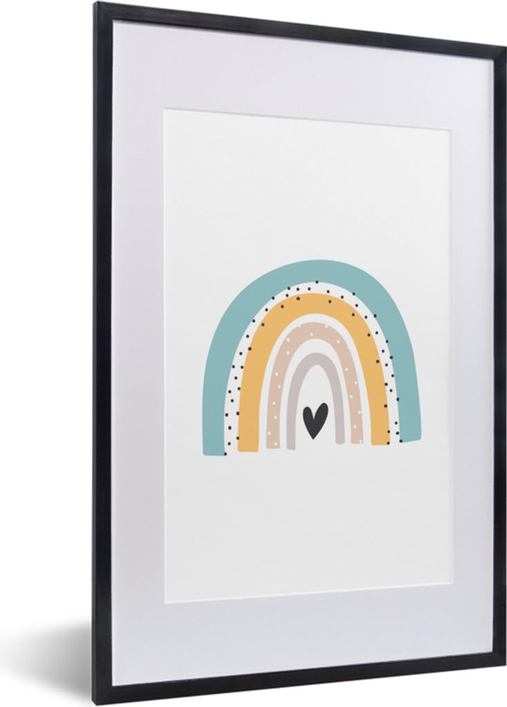 MuchoWow Gerahmtes Poster Regenbogen - Mädchen - Jungen - Herz - Pastell 40x60 cm - Poster mit Schwarzem Bilderrahmen Wandposter Rahmen Foto Bil...