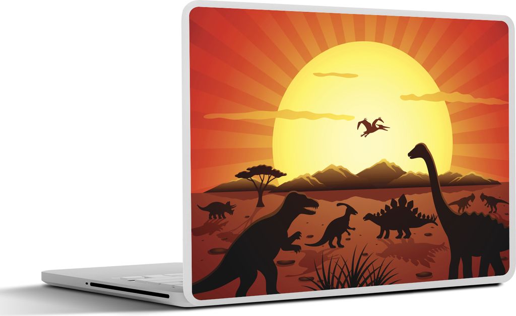 MuchoWow Laptop Aufkleber Sticker Cover Dino - Sonne - Natur - Zeichnung - Kinder - Jungen 30x22 cm - Laptop-Sticker