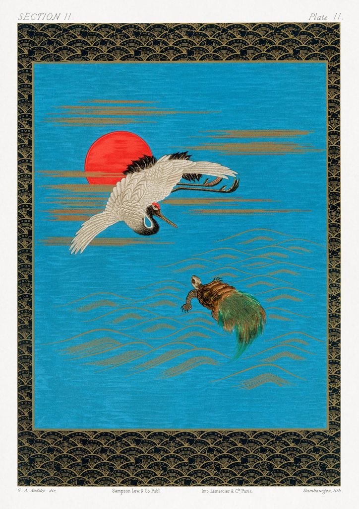 Plakat 21x29,7cm Fliegender Indischer Kranich, G.A. Audsley für das Wohnzimmer