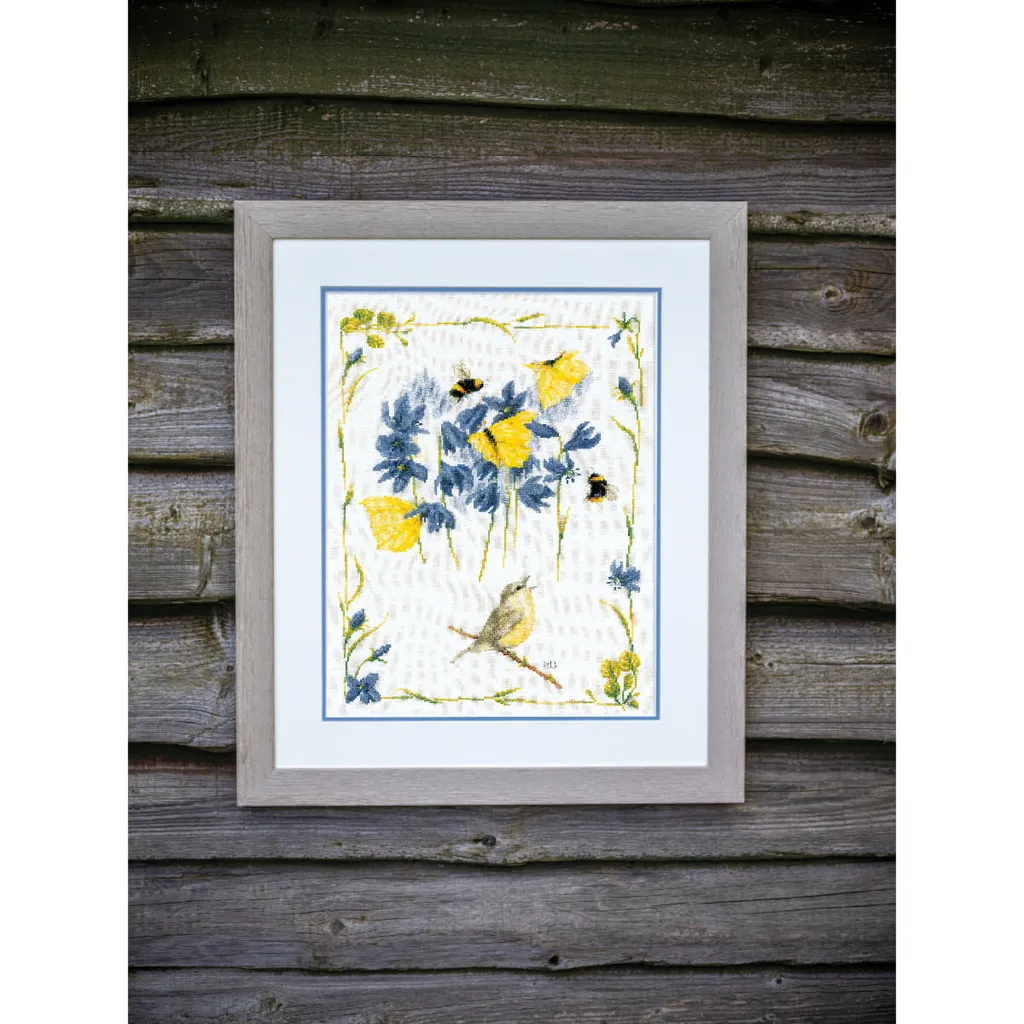 Broderie point de croix compté oiseau Chiffchaff Lanarte DIY 35x48 cm