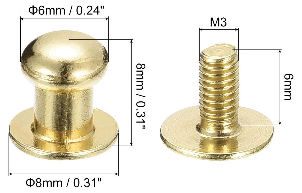 6mm Kugelkopf Nietenstift mit Schraubverschluss, 50 Stš¹ck Hohlnieten Ledernieten Rundkopf Knopf Nieten fš¹r Leder DIY Lederhandwerk Handtasche...