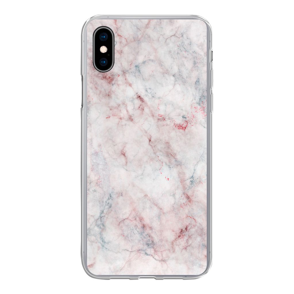 MuchoWow Handyhülle Schutzhülle Hülle für iPhone Xs Marmor - Rot - Naturstein Silikon Softcase Handy Hülle - Handytasche