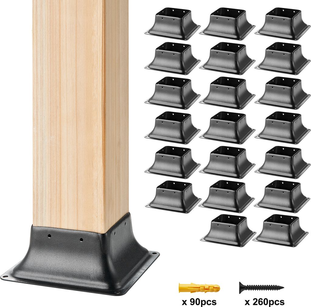 VEVOR 20er-Set Aufschraubhülse 153 x 153 x 62 mm Pfostenträger Kohlenstoffstahl Pfostenschuh Pfosten Pfostenunterlage Bodenhülse Stützenfuß Id...