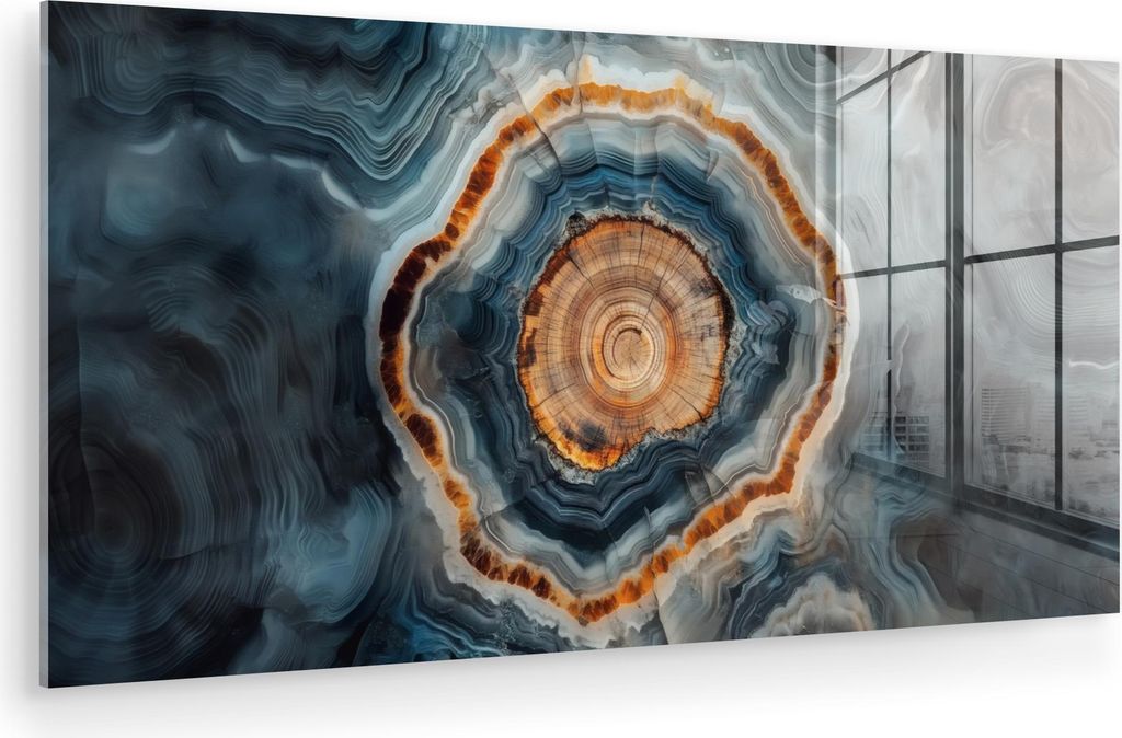 MuchoWow Glasbilder - Bilder auf Wandbild - Foto auf Glas Kreis - Ringe - Stein - Schattierungen 80x40 cm Wanddekoration aus Glas - Acrylglasbild -...