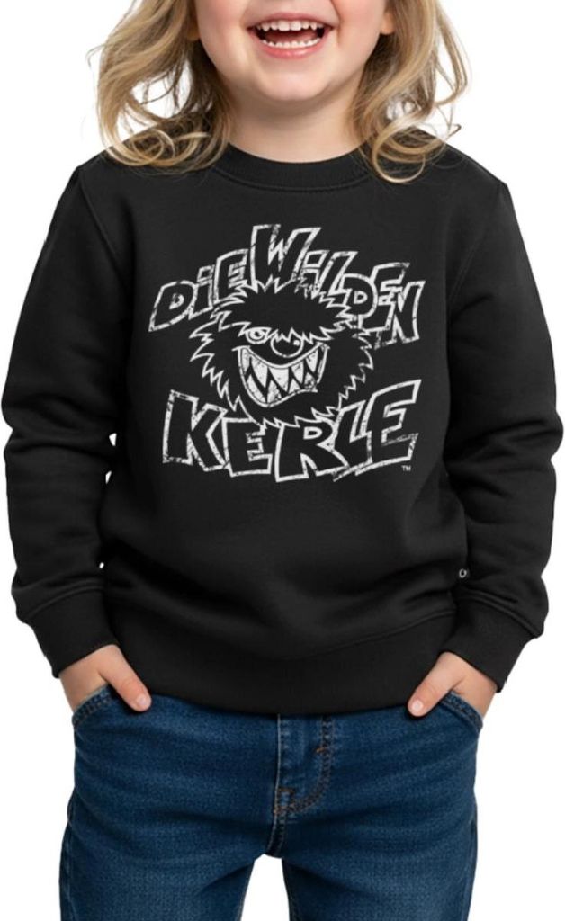 Spreadshirt Die Wilden Kerle Used Look Kinder Premium Pullover, 134/140 (8 Jahre), Schwarz