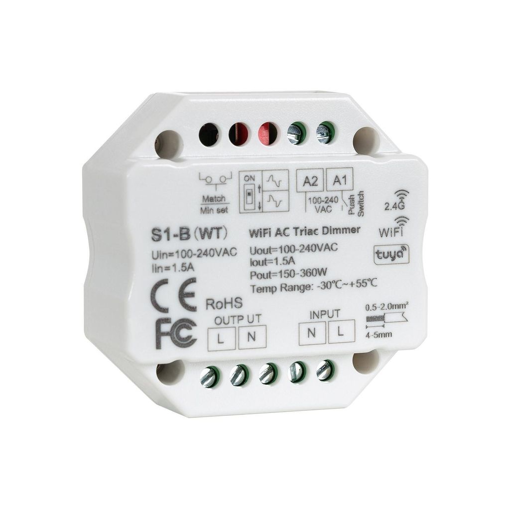 LED Dimmer WIFI TRIAC Kompatibel mit Taster und RF-Fernbedienung SKYDANCE S1-B(WT) Weiß