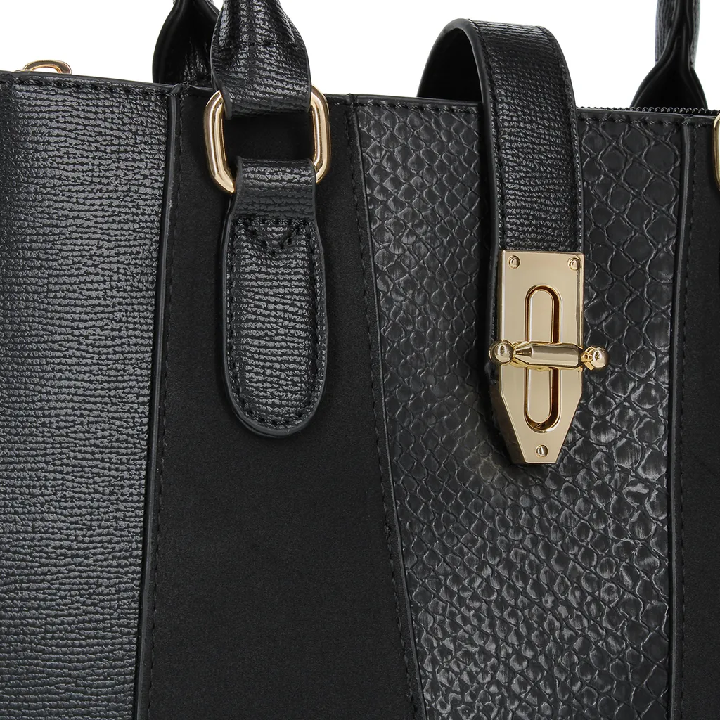 Sac à main rigide noir anti-déformation effet serpent boucle dorée - 5