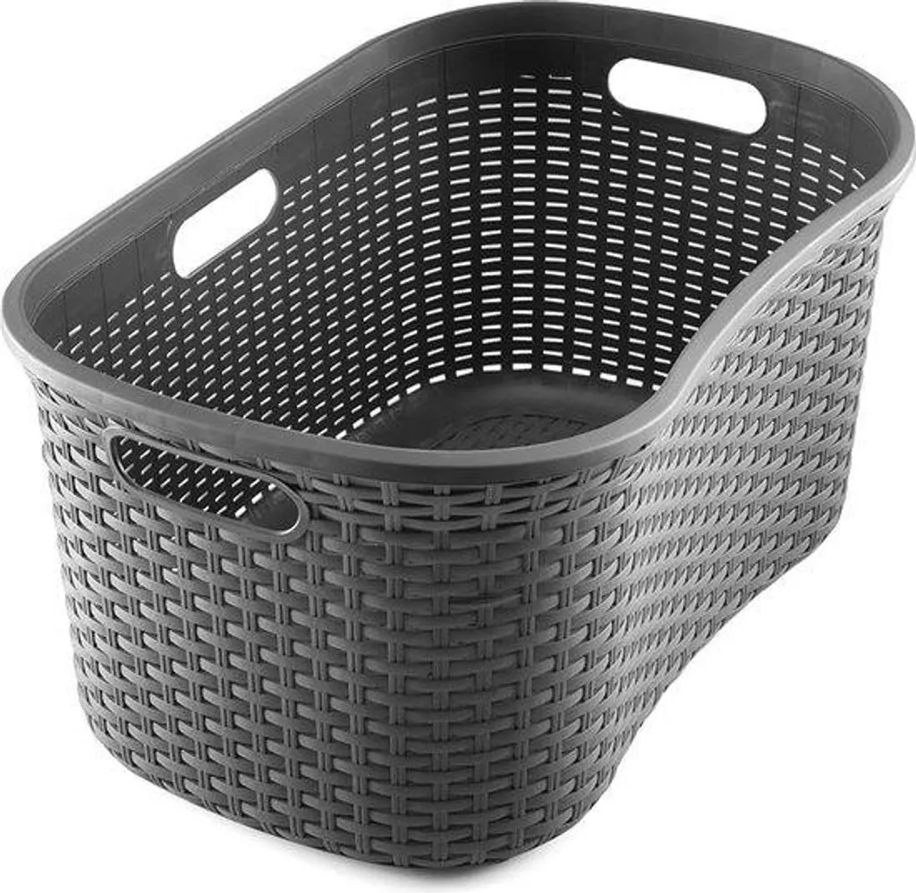 Panier à linge 40L en faux rotin charbon de bois - Durable et aéré