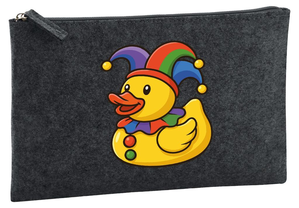 Huuraa Kulturbeutel Quietscheente Karneval Gummiente Jeck 1 Liter Charcoal Filz Kosmetiktasche Geschenkidee