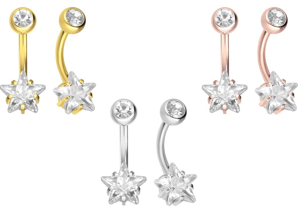 Bauchnabelpiercing Titan Bananabell mit Innengewinde EINGEFASSTER KRISTALLSTERN