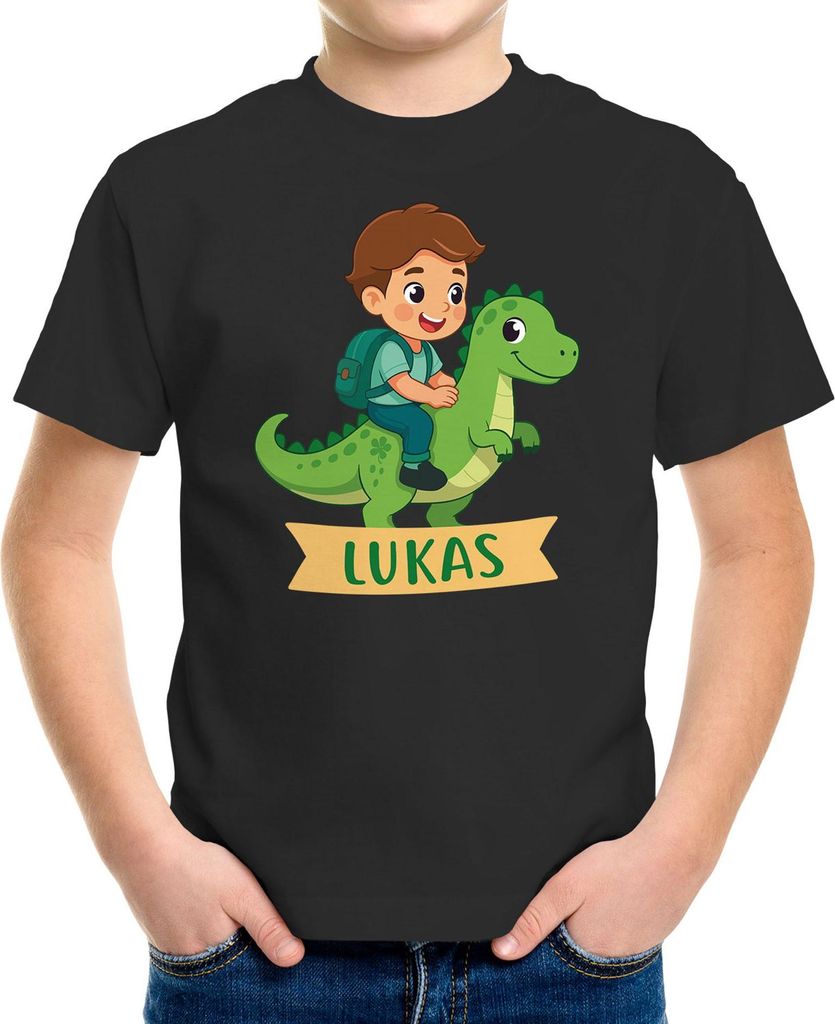 Kinder T-Shirt Jungen Dinosaurier personalisiert mit Name Dino Shirt zum Geburtstag, Schulanfang Alltag Moonworks