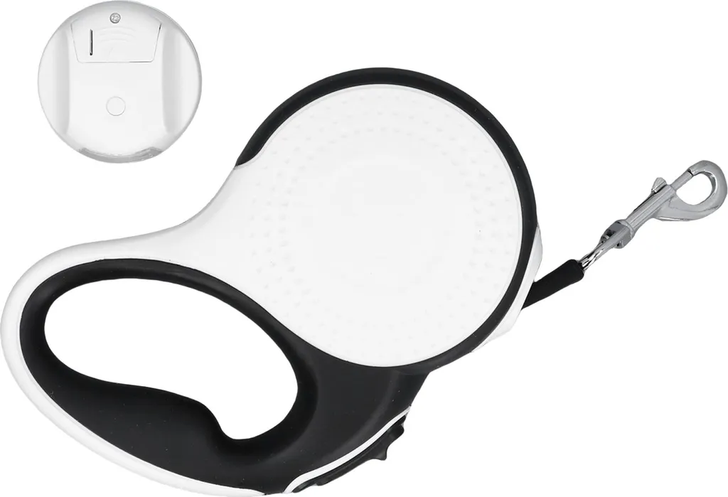 Laisse rétractable balade nocturne chien 5m sécurité maximale blanc