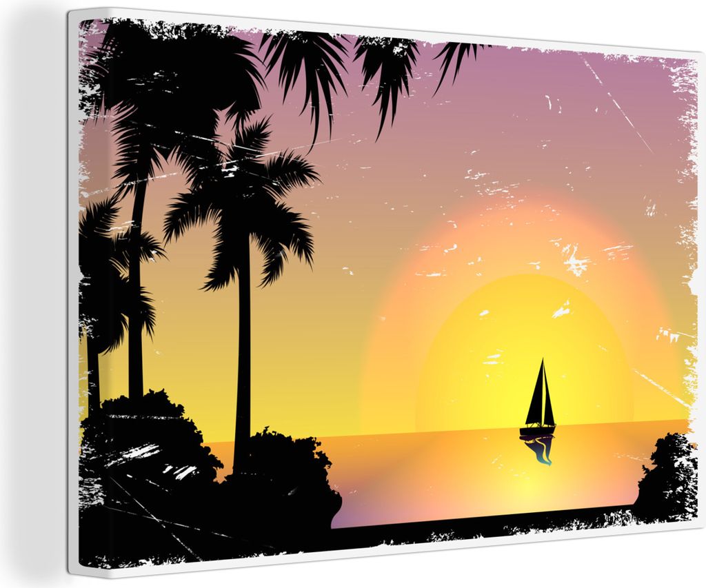 OneMillionCanvasses - Leinwandbilder - 150x100 cm, Segelboot - Palme - Sonne, Wandbilder Kunstdruck Wanddekoration