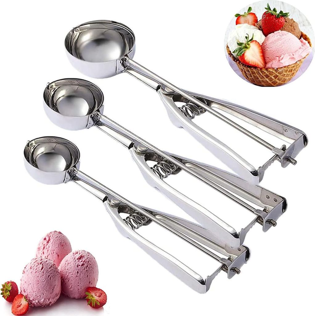 Keksausstecher-Set - 3-teiliges Keksausstecher-Set für das Backen, Eislöffel, Obstlöffel, Set von 3 - Keksteigschaufel - Hergestellt aus rostfre...