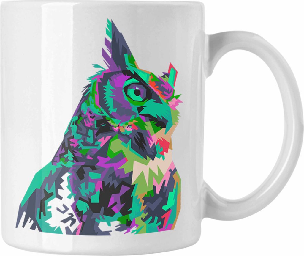 Trendation - Eulen Tasse Geschenk Polyhon Eulen-Fans Liebhaber (Weiß)