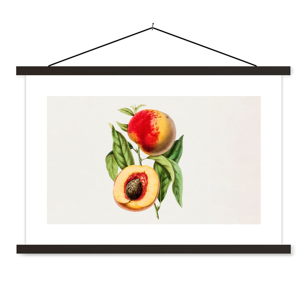 MuchoWow Textilposter Pfirsich - Lebensmittel - Obst 90x60 cm mit schwarzem Rahmen - Aufhängungssatz