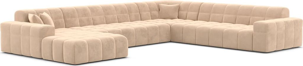 Samtstoff U-Form XXL Wohnlandschaft Nivara Beige Links