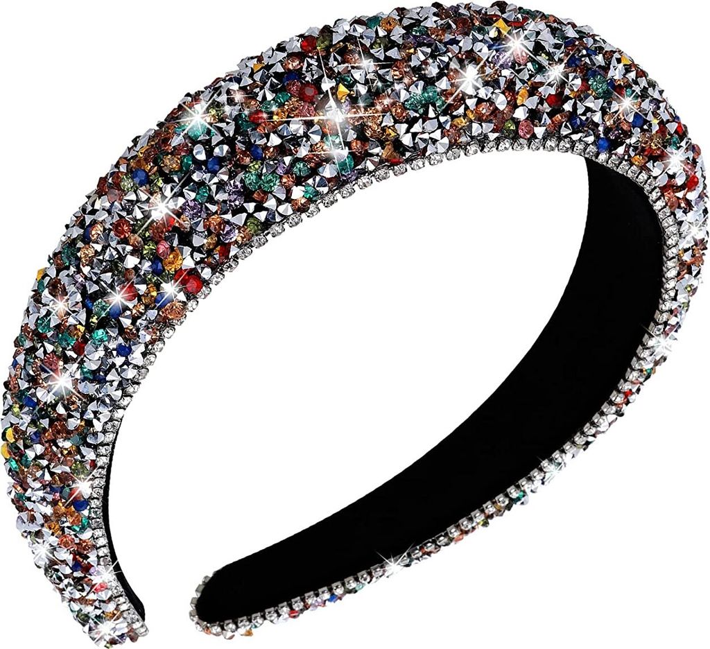 Strass Stirnband Bling Kristall Haarreifen Glitzer Glitzer Dick Gepolstertes Haarband Diamant Perlen Stirnband Mode Haarschmuck für Frauen Mädchen