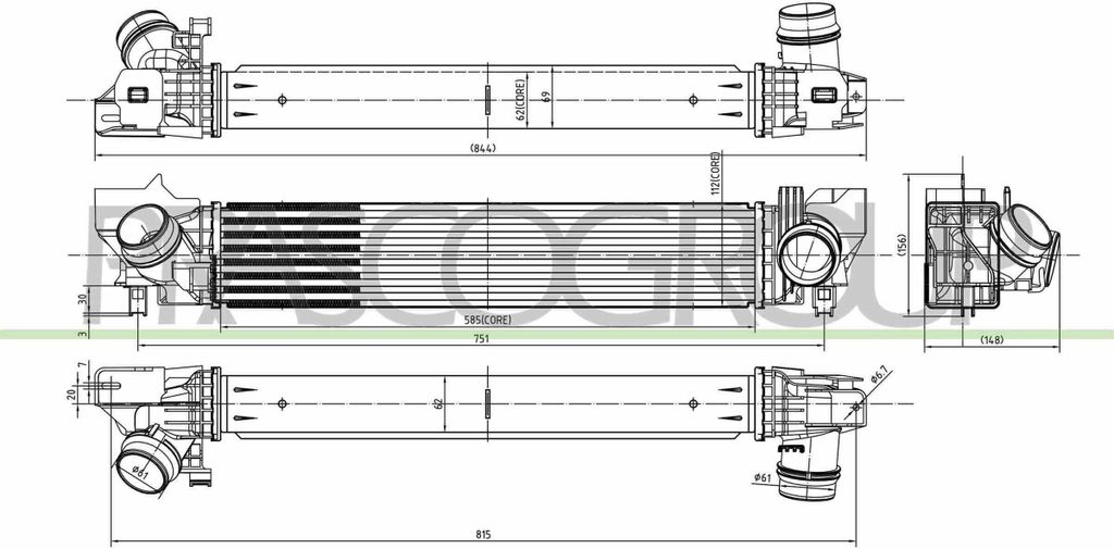 PRASCO MN312N001 Ladeluftkühler LLK für MINI Schrägheck (F56) Turbo Intercooler