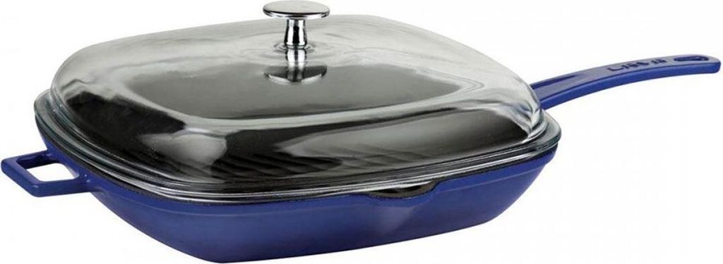 LAVA Metall-Grillpfanne 28 x 28 cm mit Deckel Gusseisen Blau LVPGT2828K3BLU