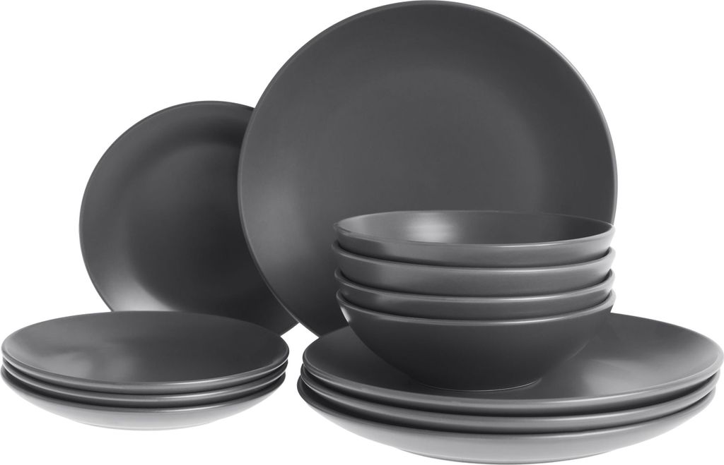 BELIANI Tafelservice 18-teilig Schwarz aus Steinzeug Produktbild 