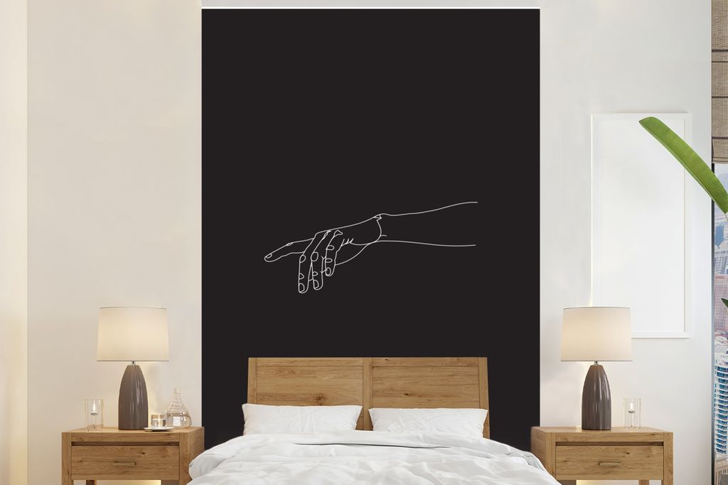 MuchoWow Fototapete für Wohnzimmer oder Schlafzimmer Wandtapete Vinyl Motivtapete Strichzeichnung - Hand - Schwarz - Weiß - 200x300 cm - Wandde...