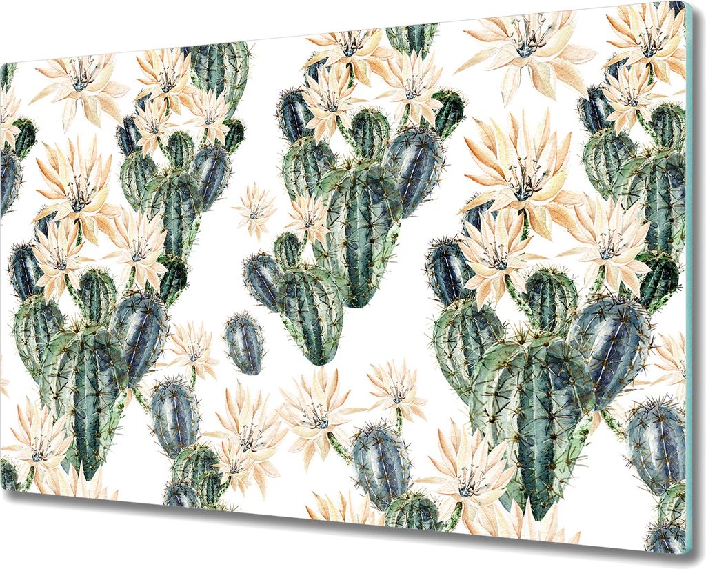 Glas-Herdabdeckplatte Glaskeramikkochfeld-Abdeckung Spritzschutz - 80x52 cm - Kaktusblüten Blumen