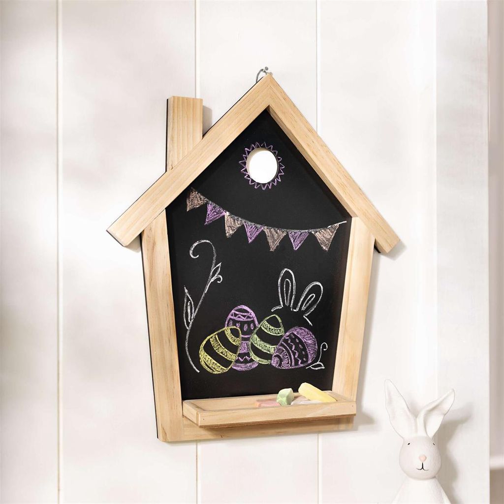 Tafel "Haus" mit Holzrahmen, 35x40 cm, Kreidetafel klein zum Aufhängen, Maltafel, Blackboard