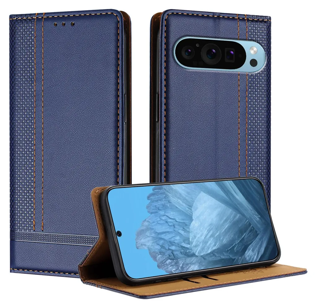 Custodia Portafoglio In Pelle Per Google Pixel 7a - Cover Flip Con Slot Carte E Chiusura Magnetica - Blu - 3