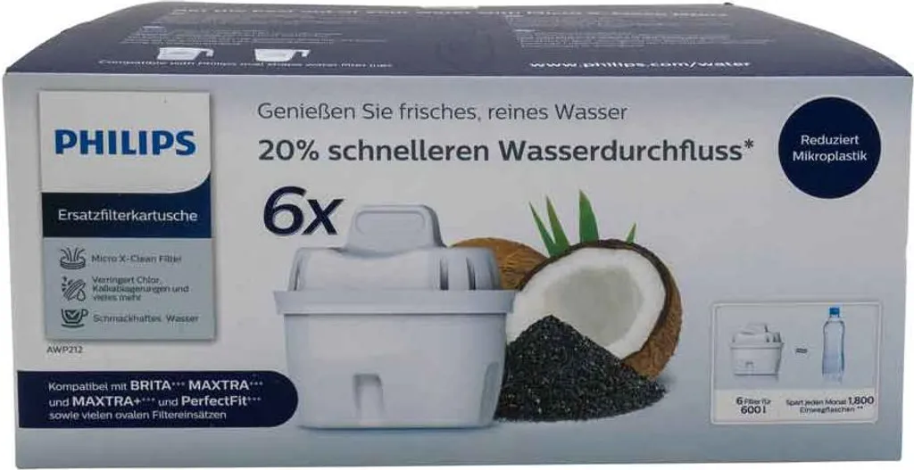 Philips Micro X-Clean : 6 Cartouches Filtrantes AWP211 pour Carafe