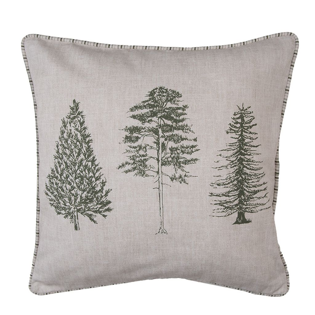 Clayre & Eef Kissenbezug 40x40 cm Beige Grün Baumwolle Tannenbäume