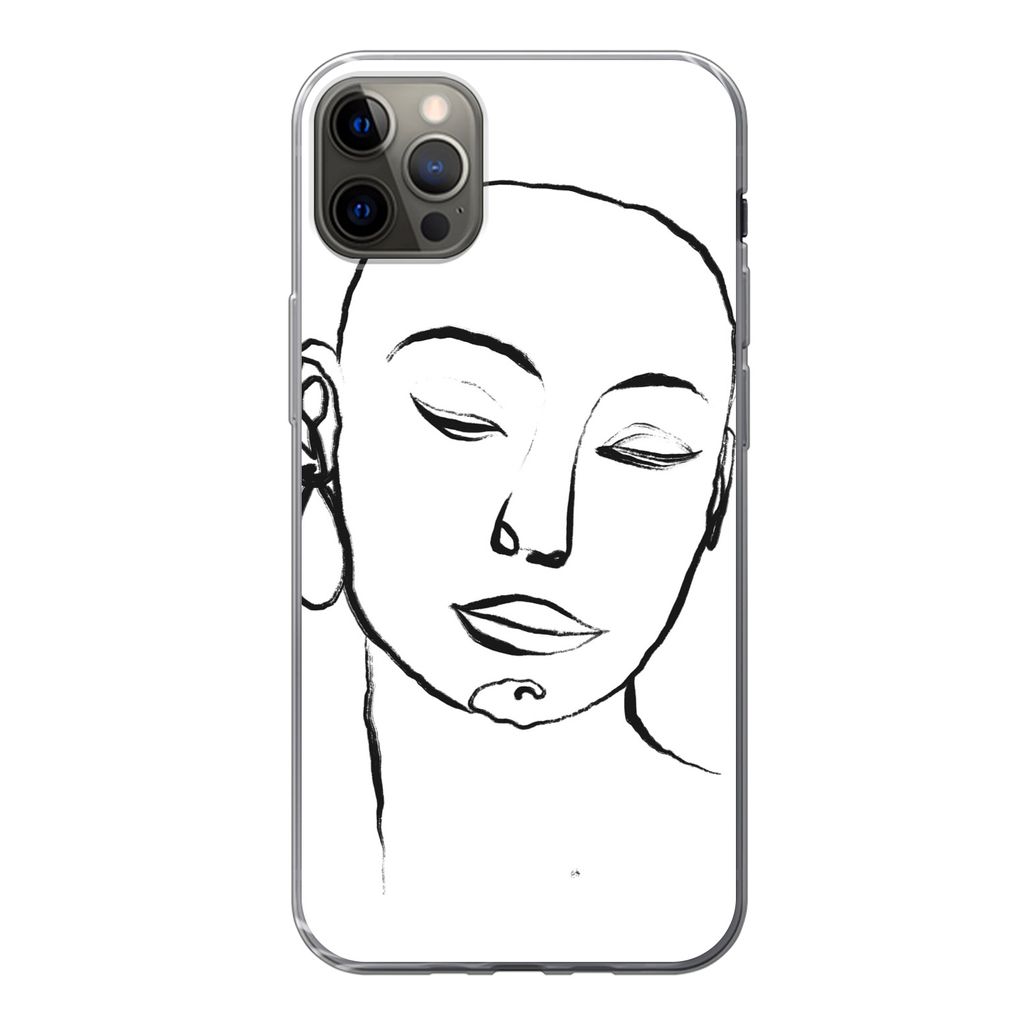 MuchoWow Handyhülle Schutzhülle Hülle für iPhone 12 Pro Max Frau - Gesicht - Porträt Silikon Softcase Handy Hülle - Hartschale