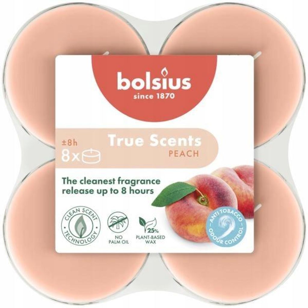 Bolsius Maxi-Teelichter orange 8h True Scents Pfirsich 8er Produktbild 