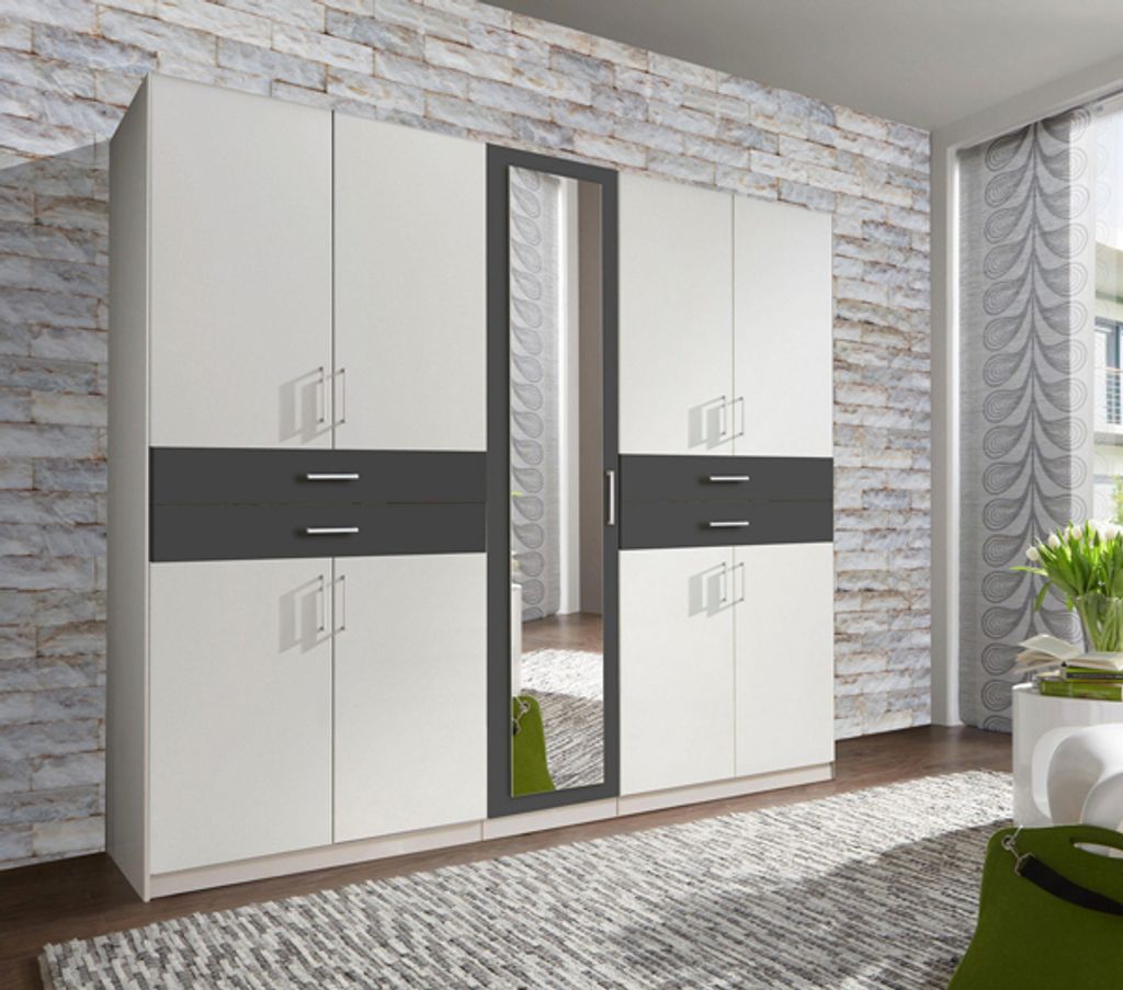 Drehtürenschrank Taiga Kleiderschrank 225x58x210cm weiß Produktbild 1