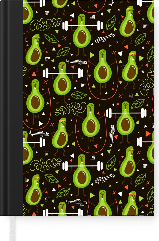 MuchoWow Notizbuch Tagebuch Haushaltsbuch Notebook A5 Avocado - Fitness - Muster - Notizblock - Notizheft - Notebook - Schreibblock - Papier