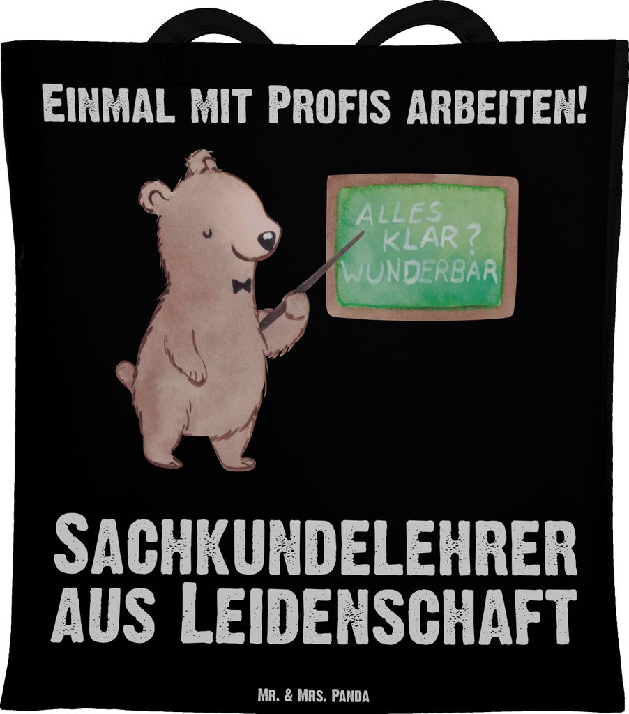 Mr. & Mrs. Panda Shopping Tasche Sachkundelehrer Leidenschaft - Schwarz - Geschenk, Lustig, Sachkundeunterricht, Tote Bag, Grundschule, Laptoptasch...