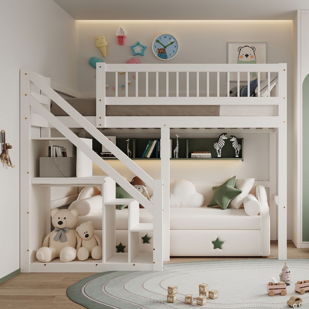 Merax Etagenbett 90x200cm mit Treppe und Stauraum, Hochbett Produktbild 2