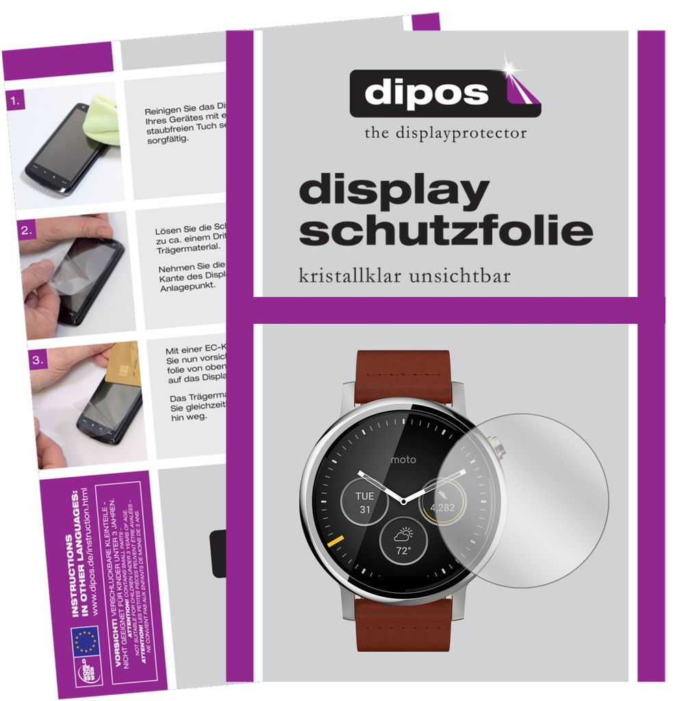 5x Schutzfolie für Motorola Moto 360 (2019) klar Displayschutzfolie Folie Display Schutz dipos