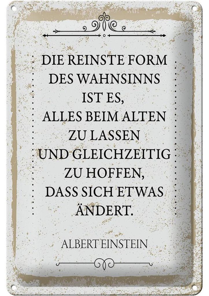 Blechschild Spruch Einstein reinste Form Wahnsinns 20x30cm