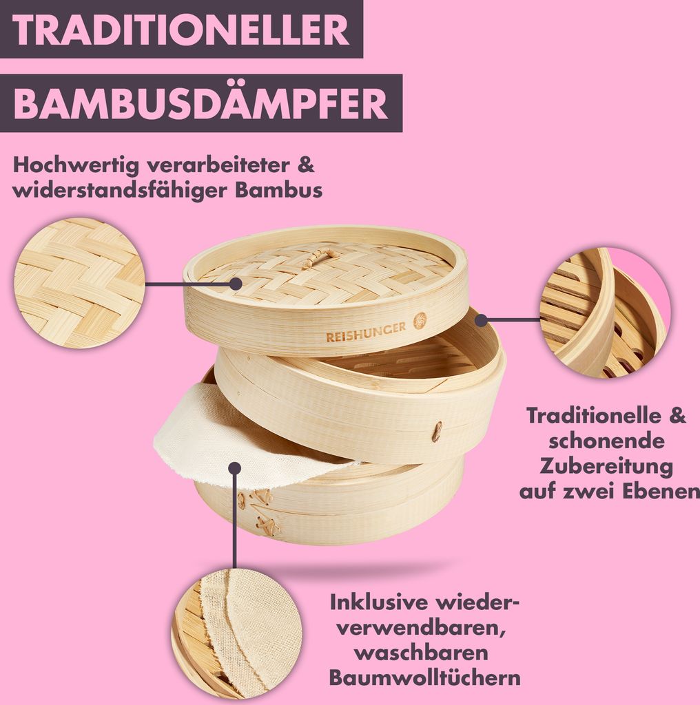 Reishunger Bambusdmpfer ( 20 cm), fr 2 Personen, inkl. 2