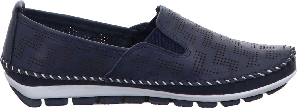 Gemini Damen Slipper Leder Mokassin mit Lochmuster und Wechselsohle 382647-01, Größe:37 EU, Farbe:Blau