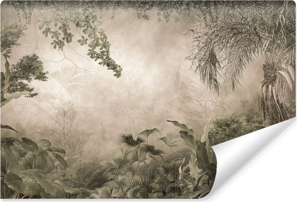 Muralo Selbstklebende Fototapete DSCHUNGEL tropische Pflanzen Beton Retro Br. 104cm x Hö. 70.5cm