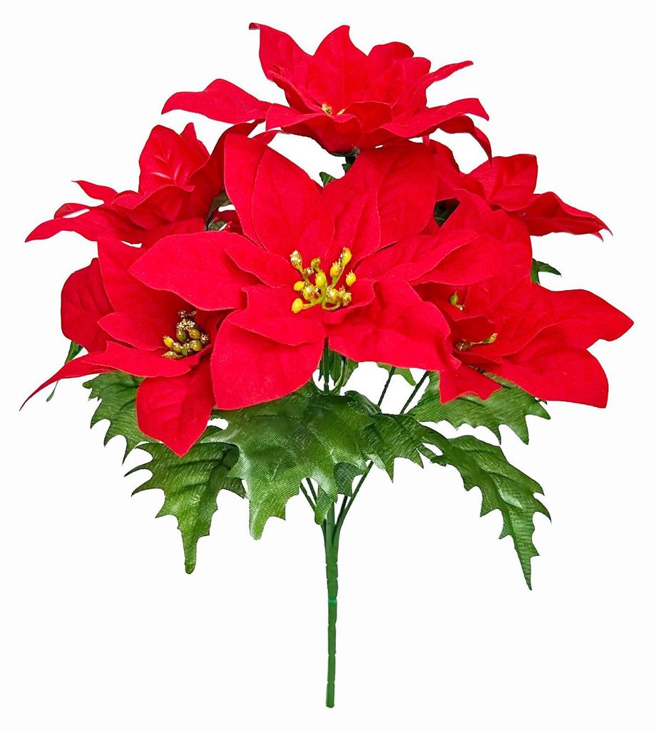 Künstliche Blumen, naturgetreue Pflanze mit grünen Blättern, rote Blume, Flanell, künstliches Weihnachtsgrün, Heim- und Bürodekoration